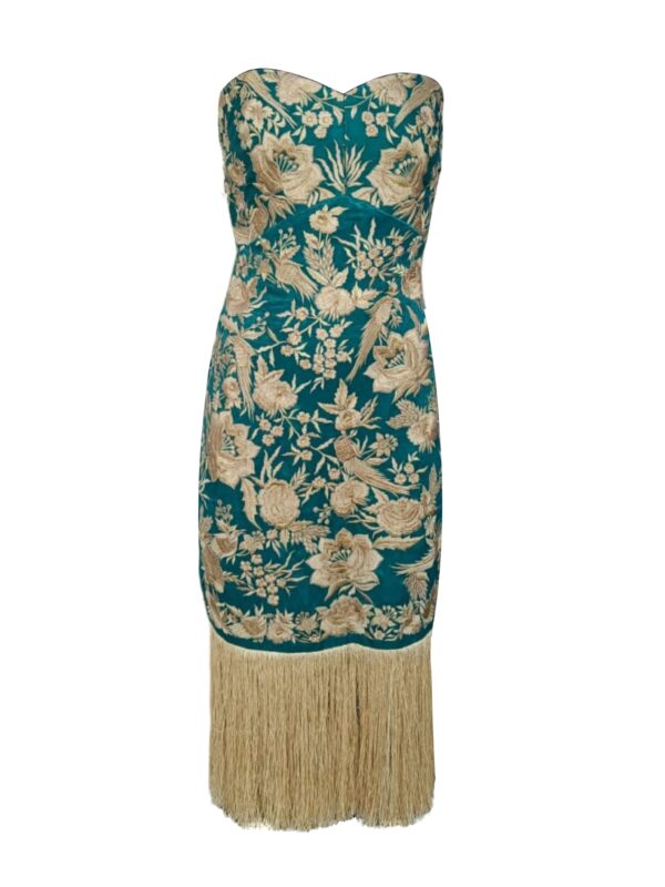 Teal Fringe Hem Dress - Image 2