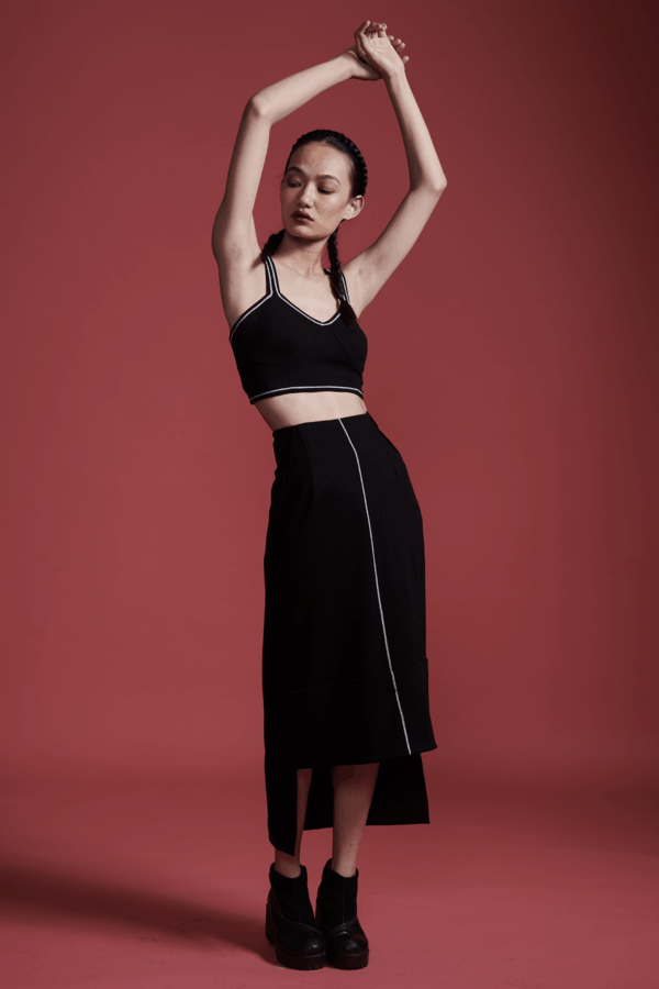 Black Ponte High Low Skirt