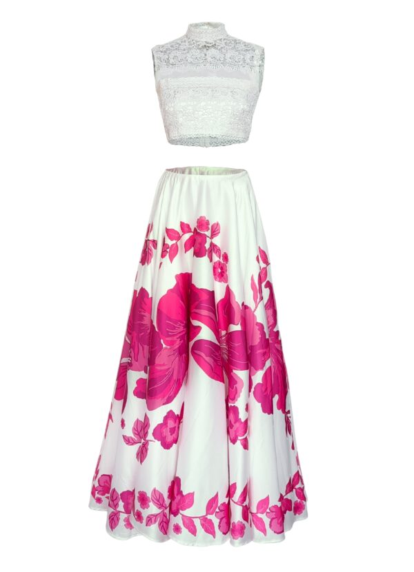 Lace Crop Top and Floral Maxi Skirt Set - Image 2