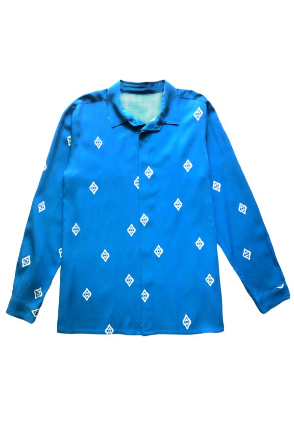 Blue Ikkat Print Shirt - Image 2