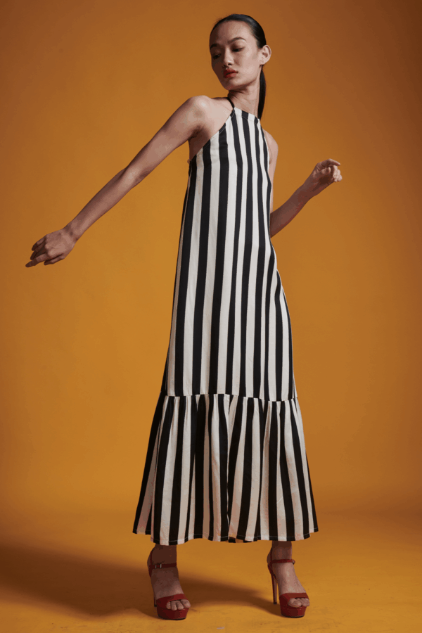 B&W Stripe Halter Maxi