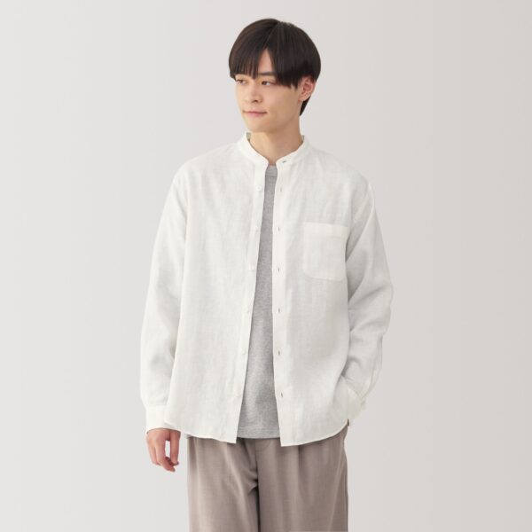 Men's Linen Stand Collar Shirt - Image 11