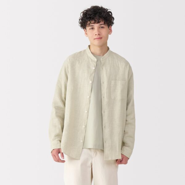 Men's Linen Stand Collar Shirt - Image 3