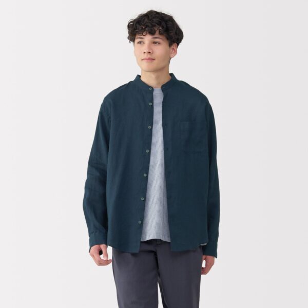 Men's Linen Stand Collar Shirt - Image 35