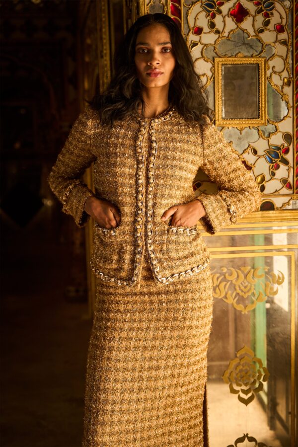 Gold Bouclé Jacket and Skirt - Image 8