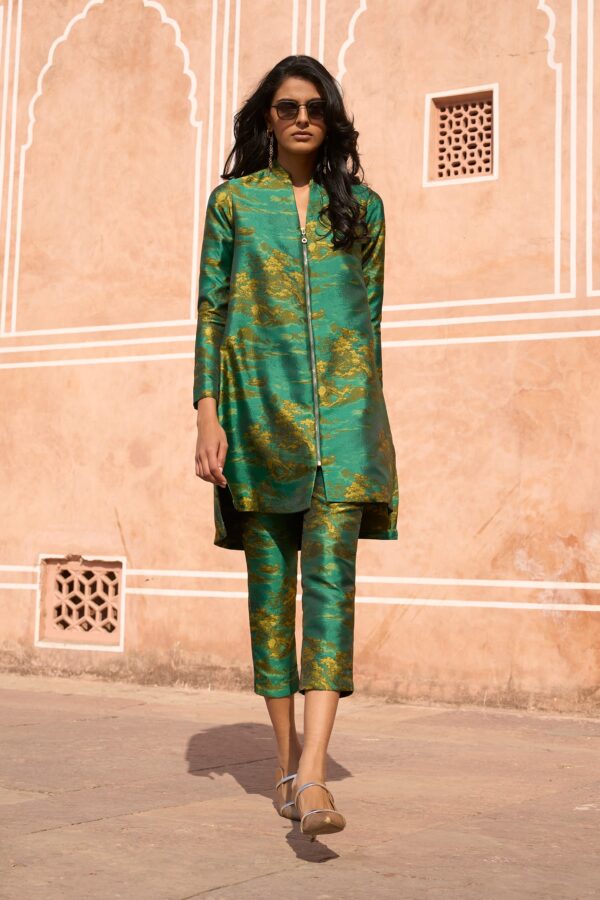Patterned Brocade Longline Top and Pant - Image 2