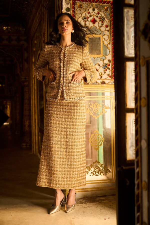 Gold Bouclé Jacket and Skirt - Image 4