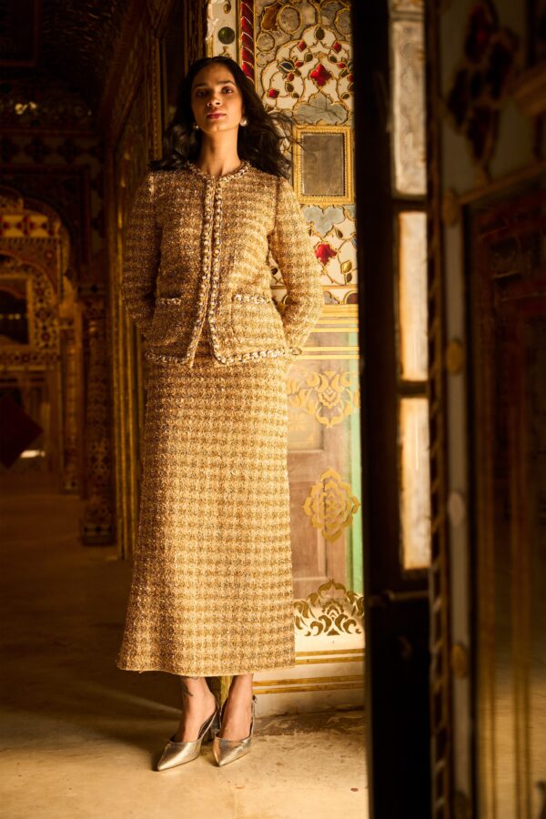 Gold Bouclé Jacket and Skirt - Image 5