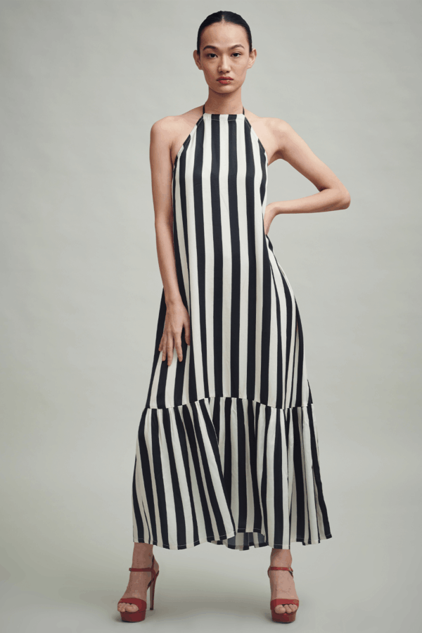 B&W Stripe Halter Maxi - Image 3