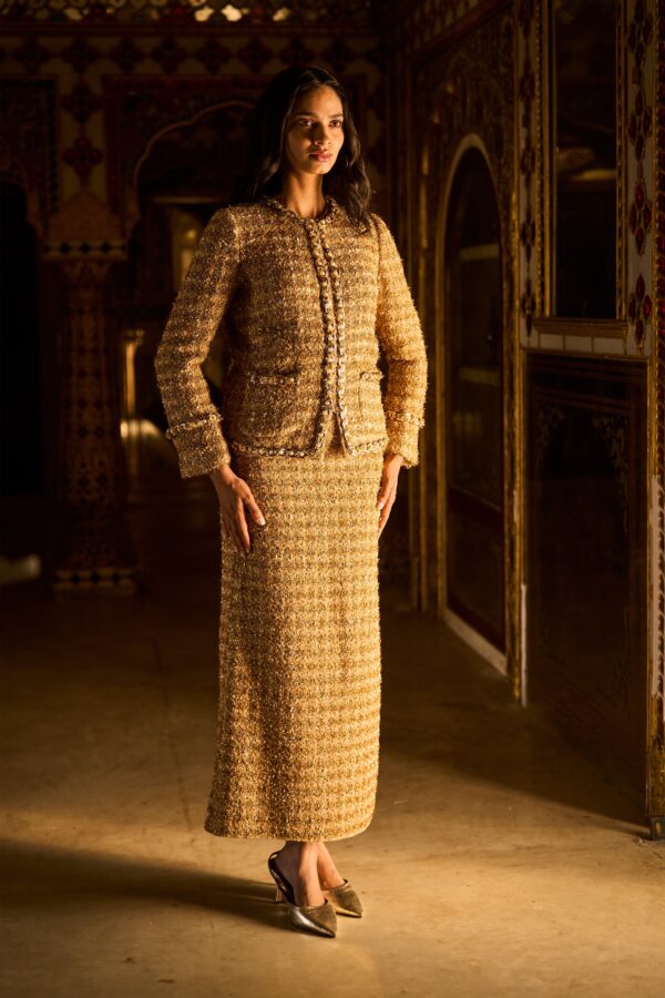 Gold Bouclé Jacket and Skirt - Image 6