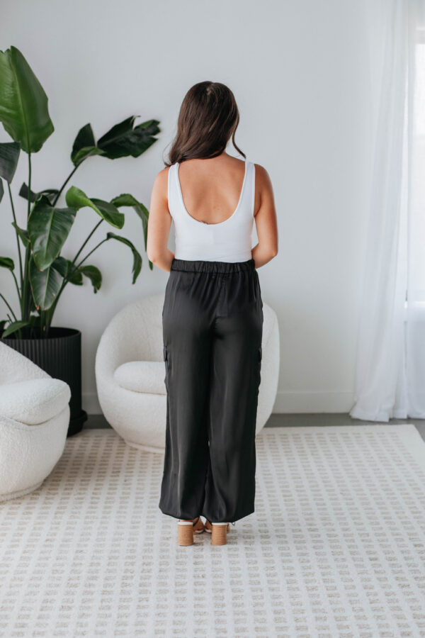 Adara Satin Cargo Pants - Black - Image 5