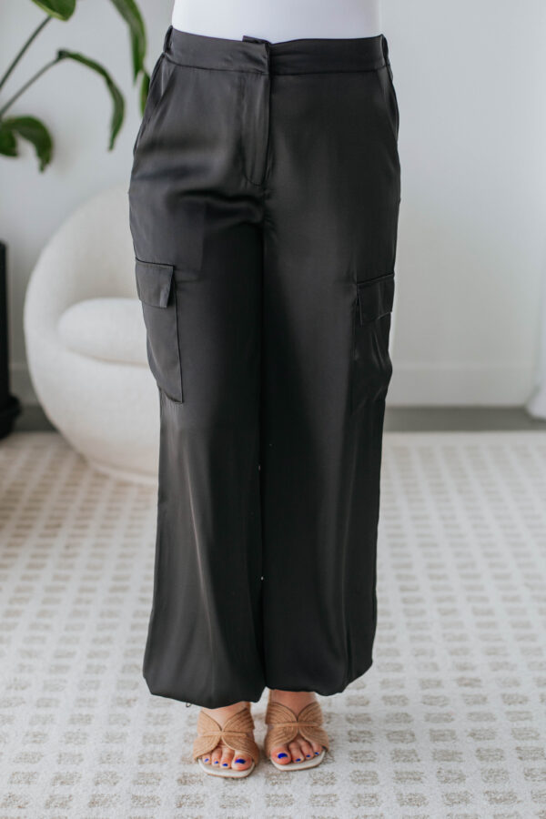 Adara Satin Cargo Pants - Black - Image 6