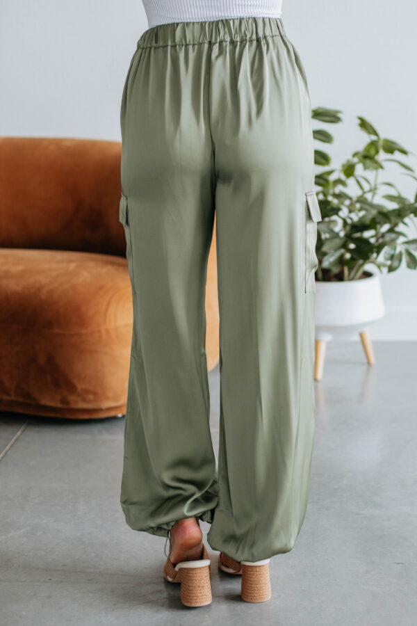 Adara Satin Cargo Pants - Olive - Image 5