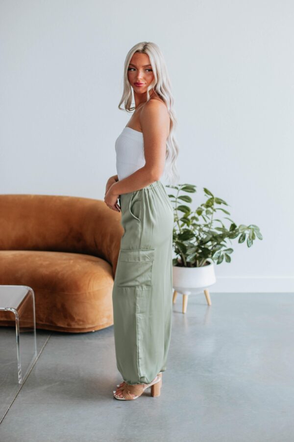 Adara Satin Cargo Pants - Olive - Image 7