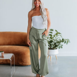 Adara Satin Cargo Pants - Olive