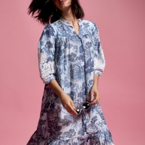 Blue Floral Linen Midi
