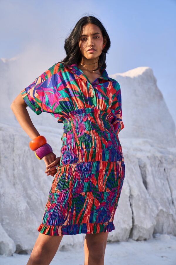 Abstract Smock Shirt Dress