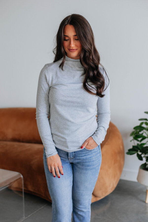 Cene Mock Neck Top - Heather Grey - Image 3