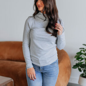 Cene Mock Neck Top - Heather Grey