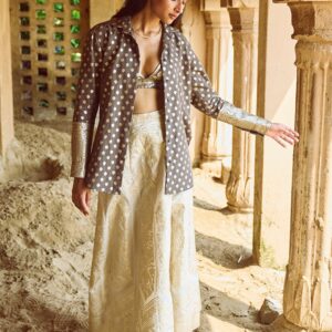 Brocade Shirt, Bralette and Maxi-Skirt Set