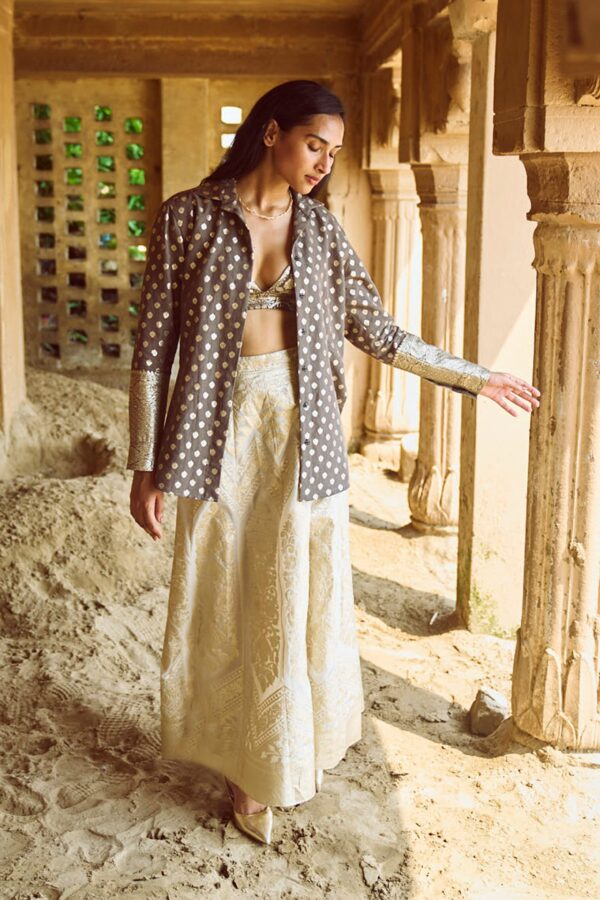 Brocade Shirt, Bralette and Maxi-Skirt Set