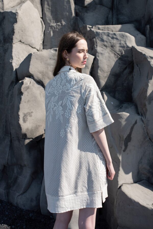 White Ribbon Embroidered Shirt Dress - Image 6