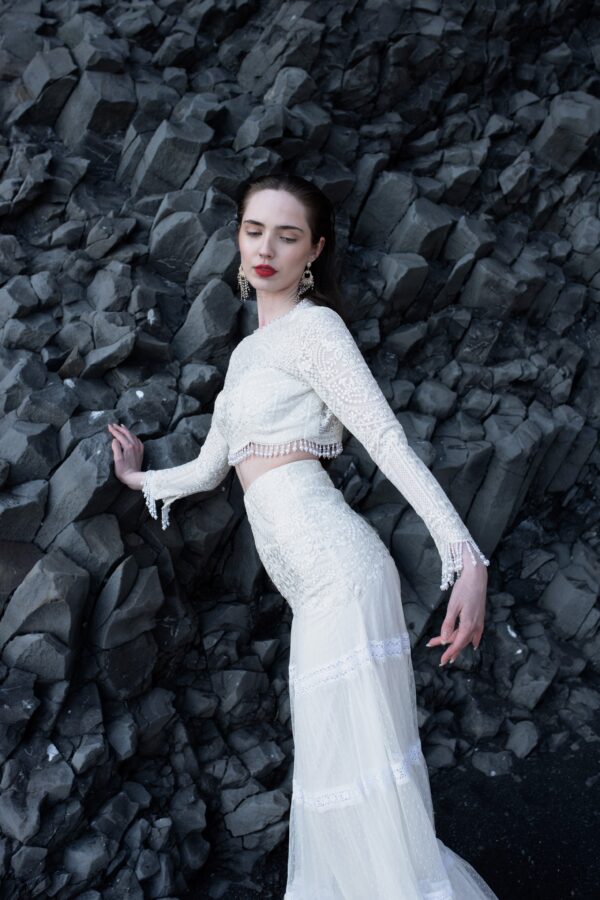 White on White Embroidered Flared Tulle Skirt - Image 6