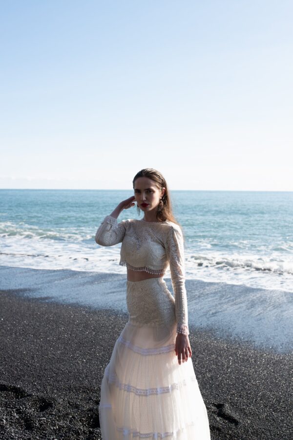 White on White Embroidered Flared Tulle Skirt - Image 11