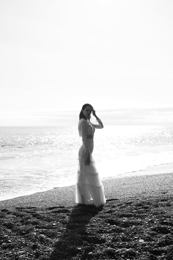 White on White Embroidered Flared Tulle Skirt - Image 13