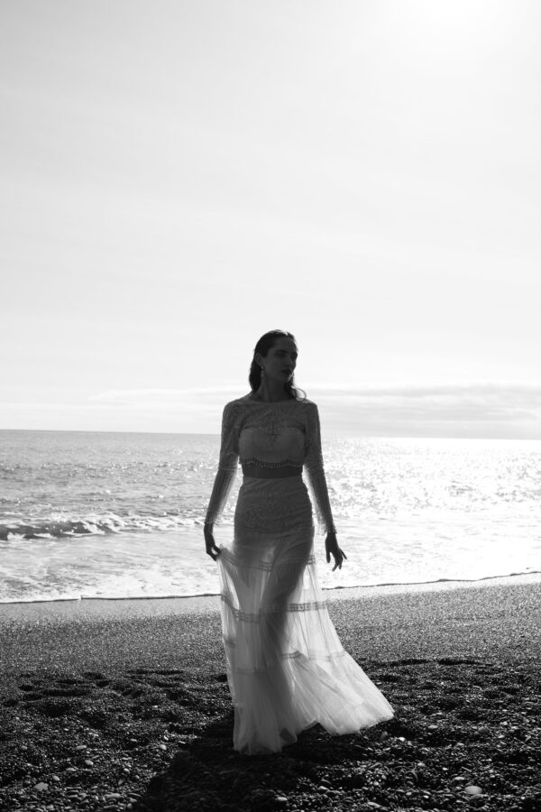 White on White Embroidered Flared Tulle Skirt - Image 15