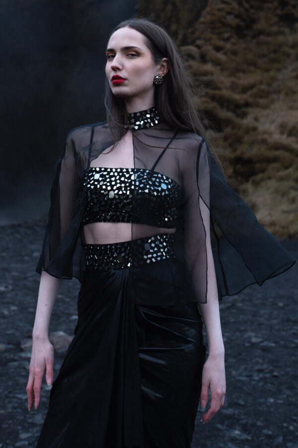 Mirror Embroidered Bralette and Cape Set - Image 2