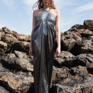 Metallic Block Halter Gown