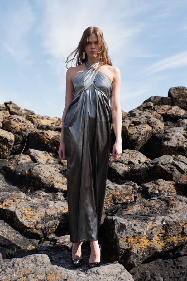 Metallic Block Halter Gown
