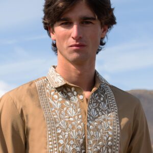 Metallic Embroidered Bib Shirt