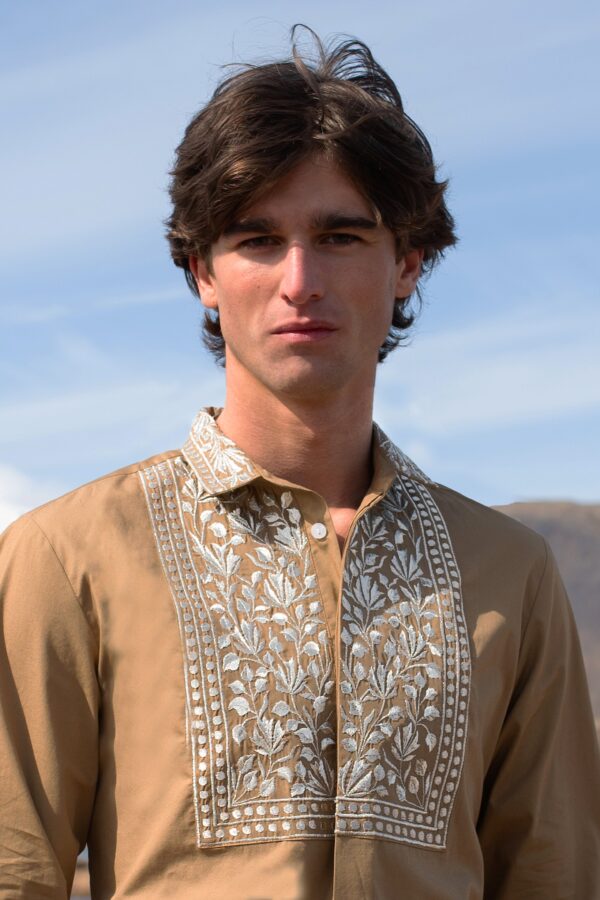 Metallic Embroidered Bib Shirt