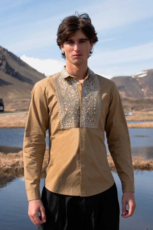 Metallic Embroidered Bib Shirt - Image 5
