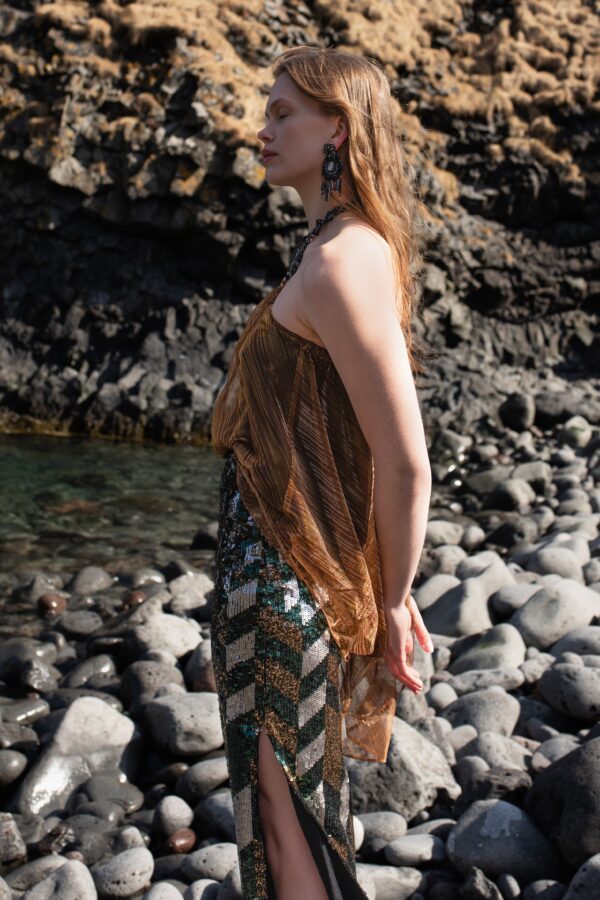 Drape & Chain Lamé Top - Image 7