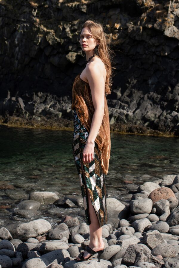 Drape & Chain Lamé Top - Image 9