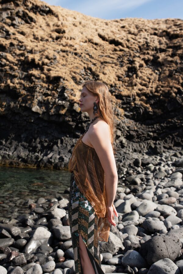 Drape & Chain Lamé Top - Image 4