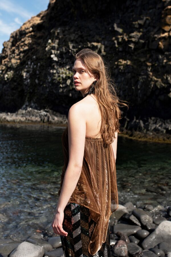 Drape & Chain Lamé Top - Image 12