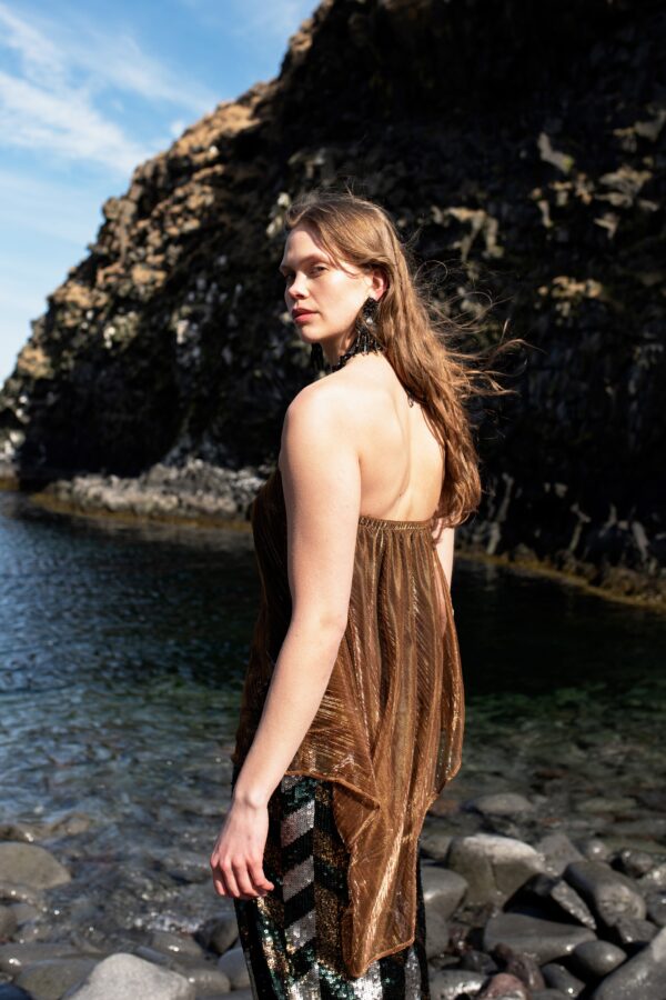 Drape & Chain Lamé Top - Image 8