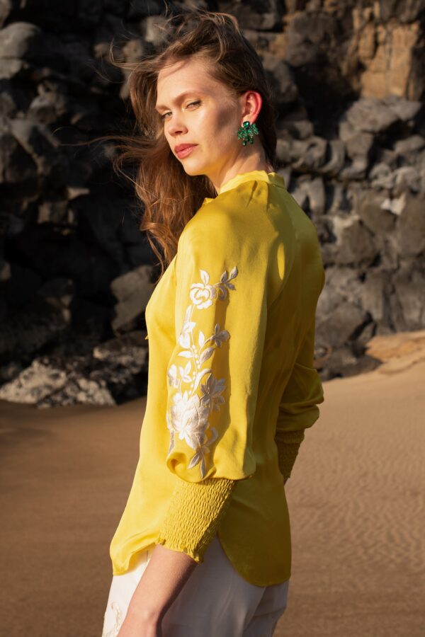 Embroidered Yellow Peasant Top - Image 4