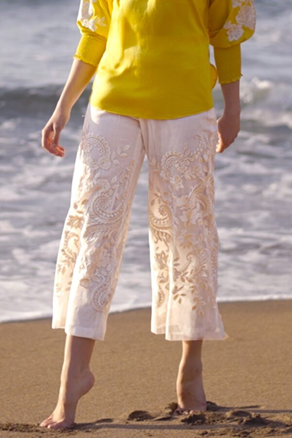 Embroidered Ivory Culotte