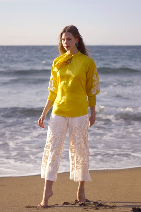 Embroidered Yellow Peasant Top - Image 8