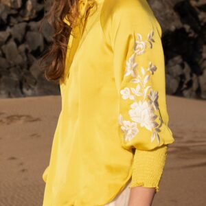 Embroidered Yellow Peasant Top