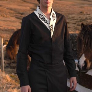 Contrast Rib Shawl Collar Shirt