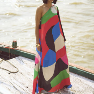 Abstract Single Sleeve Gown