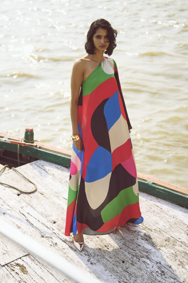 Abstract Single Sleeve Gown