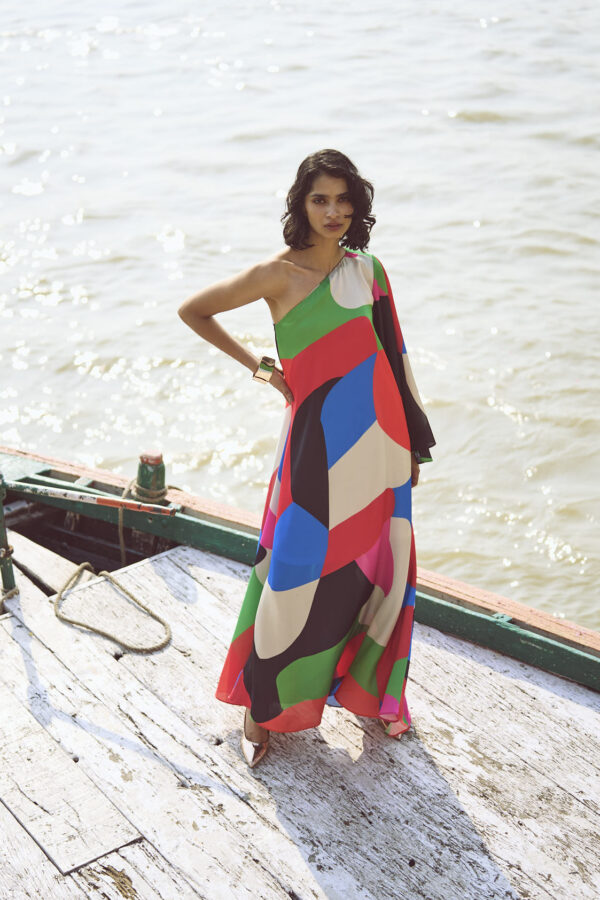 Abstract Single Sleeve Gown - Image 15