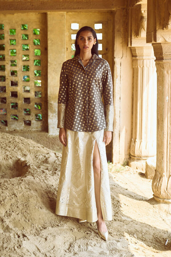 Brocade Shirt and Maxi Skirt Set